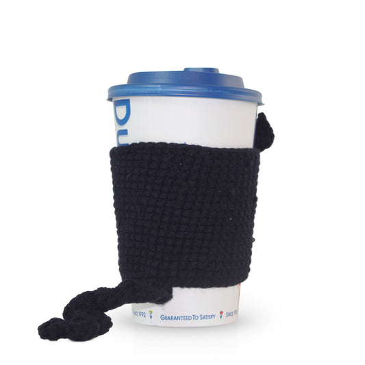 Coffee Cat - Handmade Crochet Cup Sleeve Cozy - BLACK