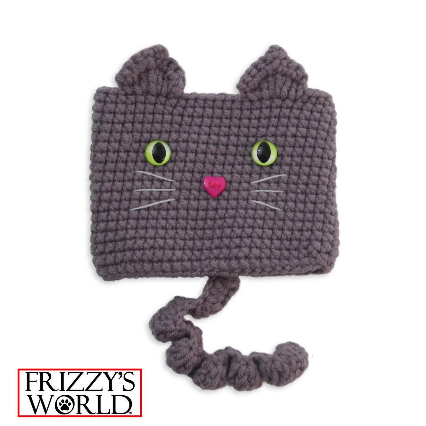 Coffee Cat - Handmade Crochet Cup Sleeve Cozy - GREY