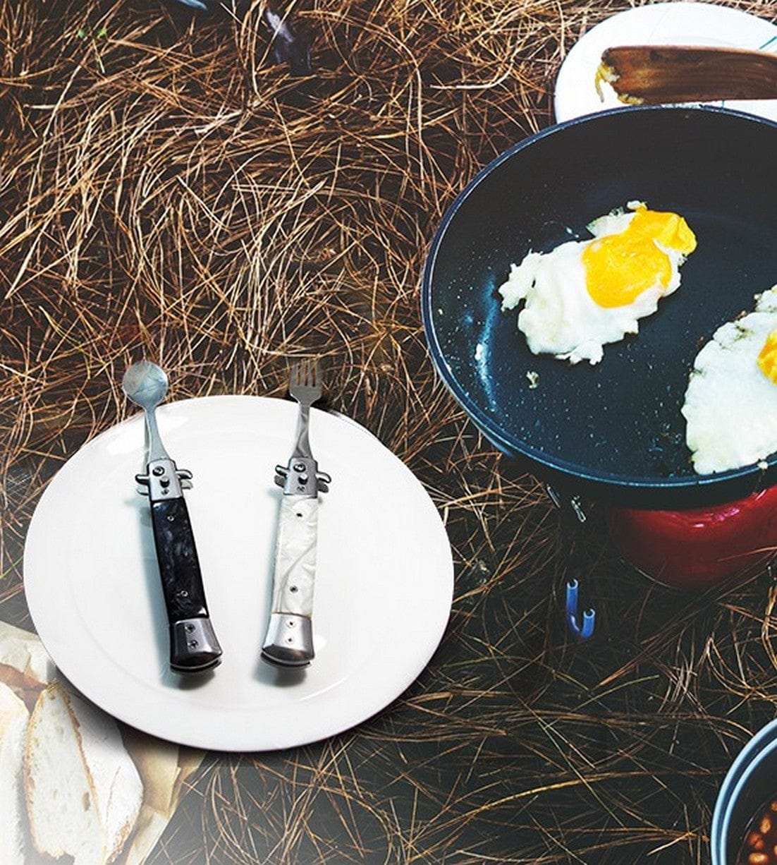 Switchblade Hobo Pocket Knife Style Camping Fork and Spoon Set