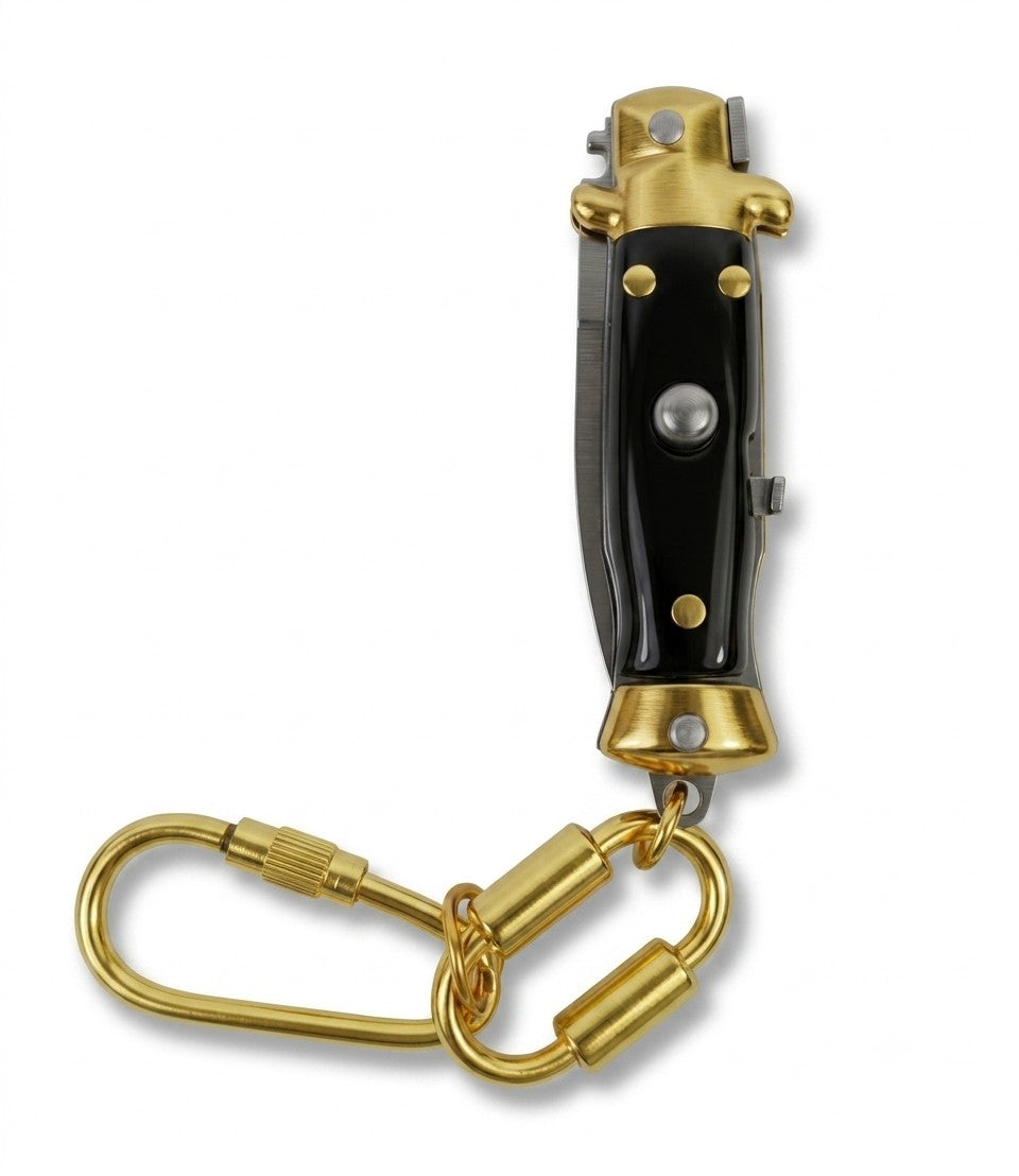 Mini Tiny Pocket Knife Keychain, Vintage Style Stiletto, BLACK