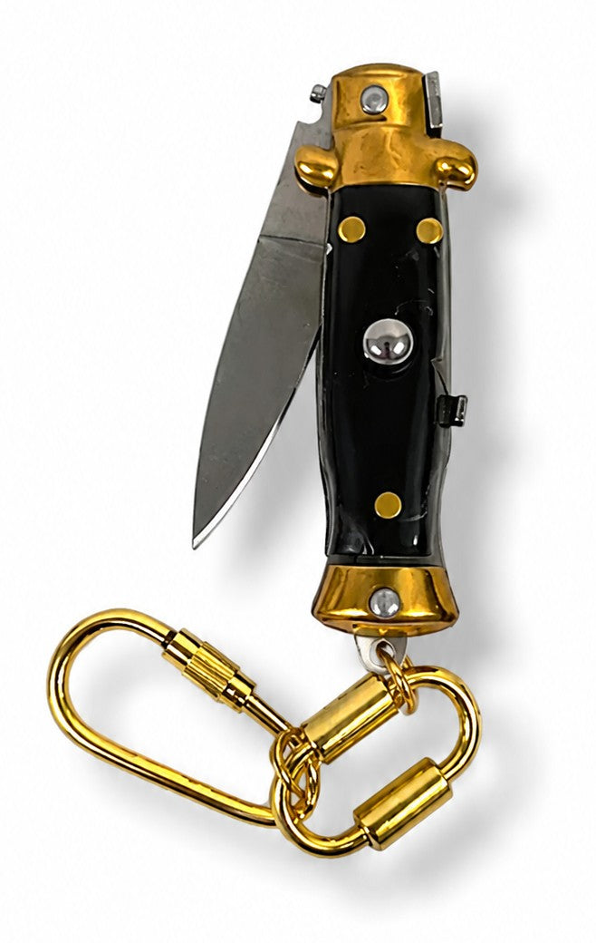 Mini Tiny Pocket Knife Keychain, Vintage Style Stiletto, BLACK