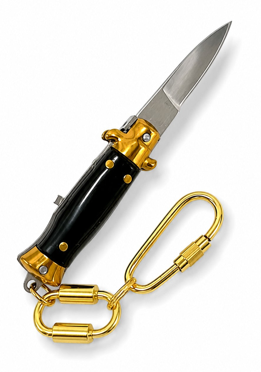 Mini Tiny Pocket Knife Keychain, Vintage Style Stiletto, BLACK