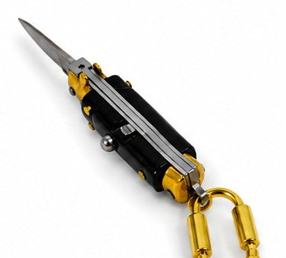 Mini Tiny Pocket Knife Keychain, Vintage Style Stiletto, BLACK