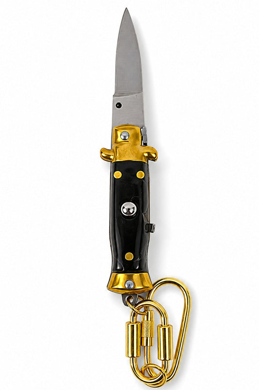 Mini Tiny Pocket Knife Keychain, Vintage Style Stiletto, BLACK