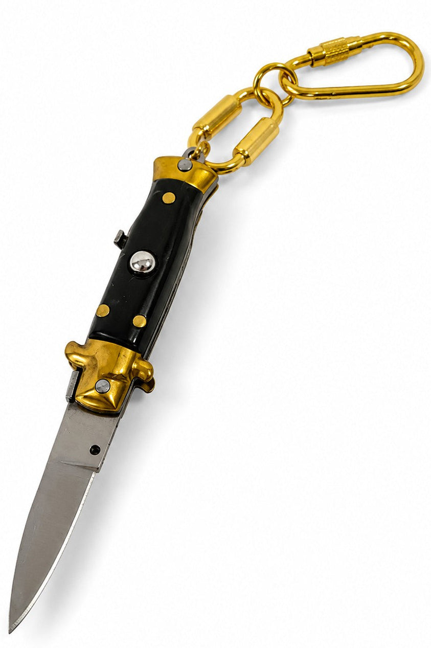 Mini Tiny Pocket Knife Keychain, Vintage Style Stiletto, BLACK