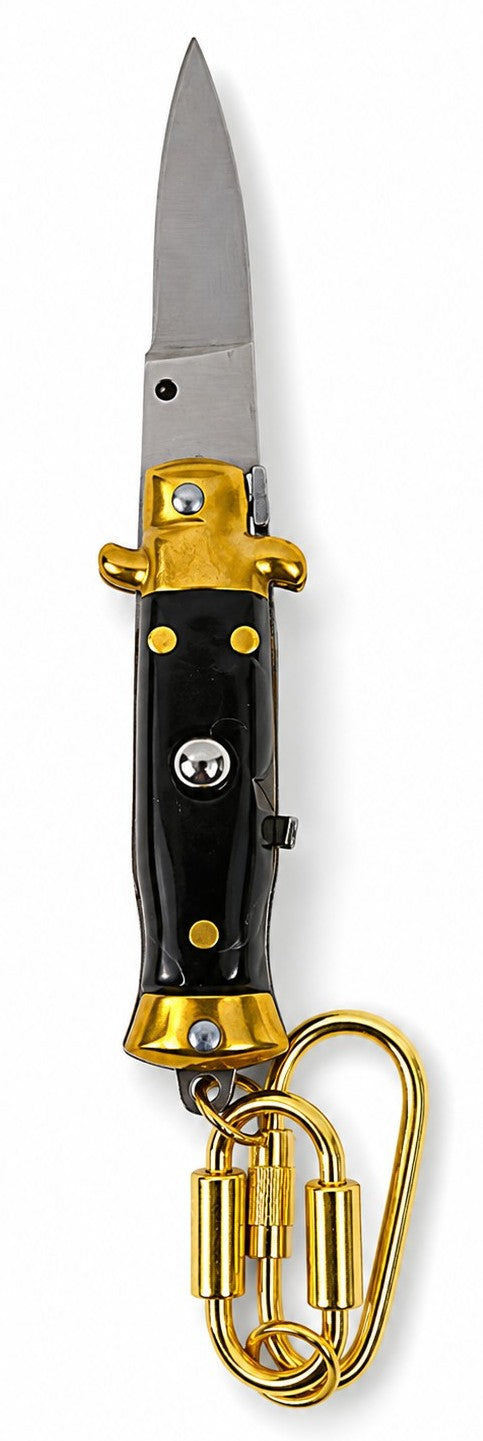 Mini Tiny Pocket Knife Keychain, Vintage Style Stiletto, BLACK