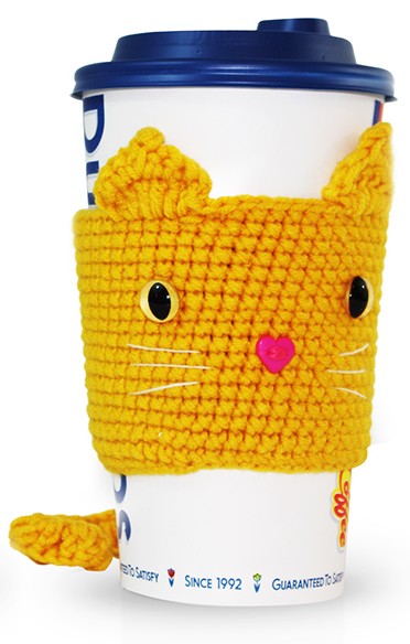 Coffee Cat - Handmade Crochet Cup Sleeve Cozy - ORANGE