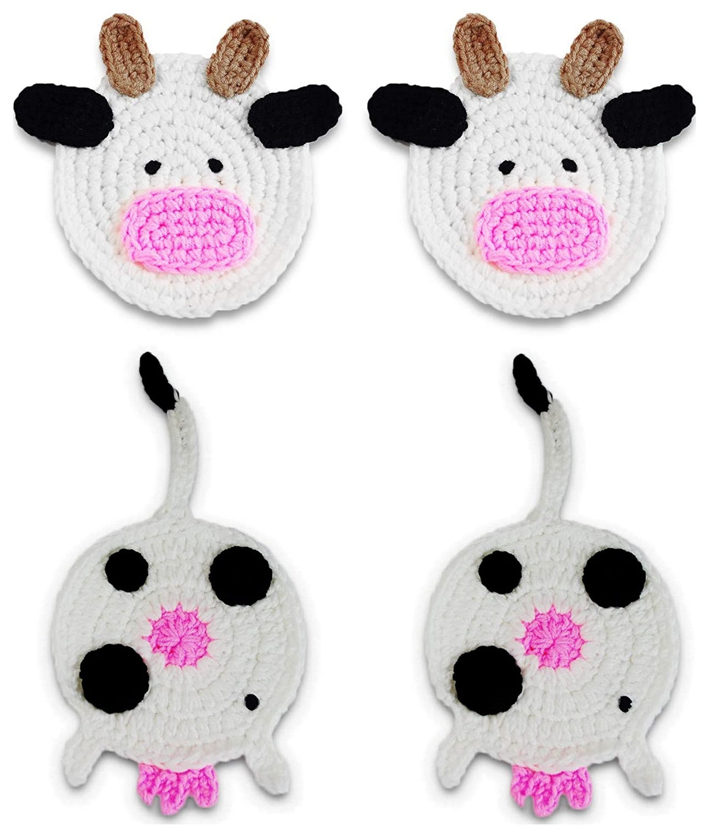 4 Piece - COW BUTT Funny Farm Animal Crochet Drink Coaster Gift Set - By BUTTSTERS