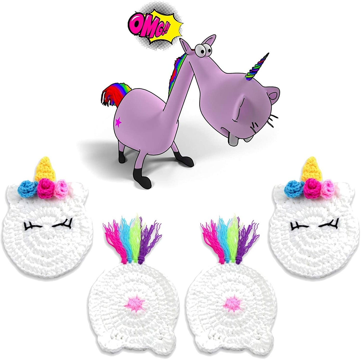 4 - Piece UNICORN BUTT Crochet Drink Coaster Gift Set- By BUTTSTERS