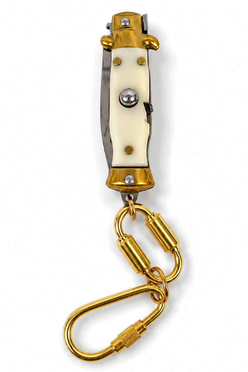 Mini Tiny Pocket Knife Keychain, Vintage Style Stiletto, WHITE