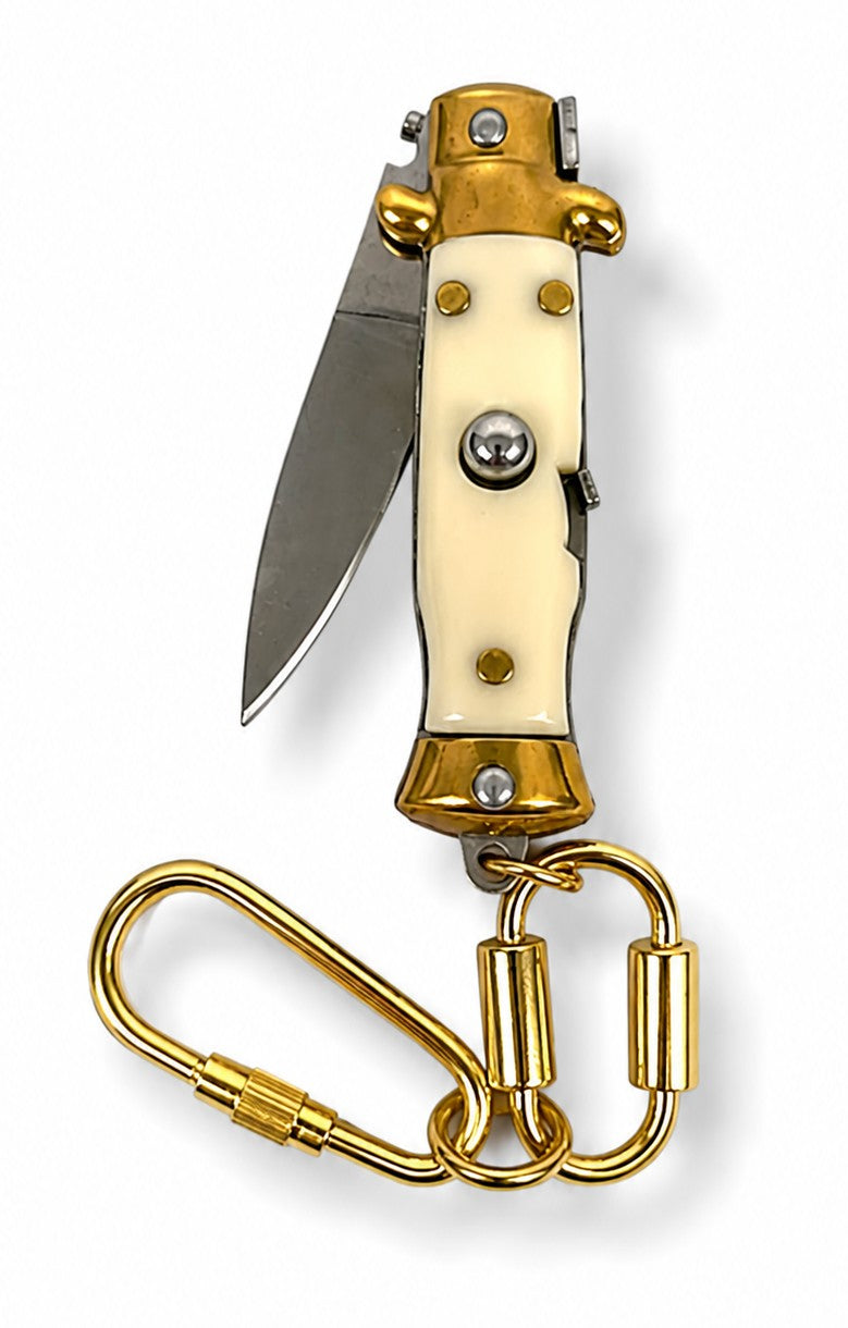 Mini Tiny Pocket Knife Keychain, Vintage Style Stiletto, WHITE