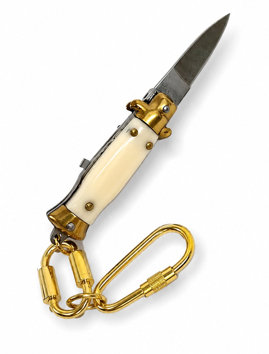 Mini Tiny Pocket Knife Keychain, Vintage Style Stiletto, WHITE