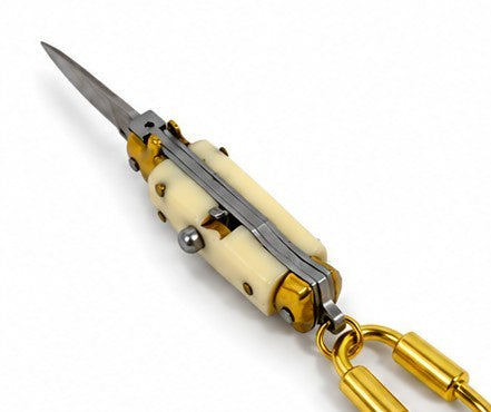 Mini Tiny Pocket Knife Keychain, Vintage Style Stiletto, WHITE
