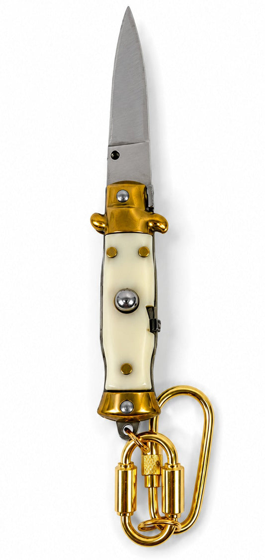 Mini Tiny Pocket Knife Keychain, Vintage Style Stiletto, WHITE