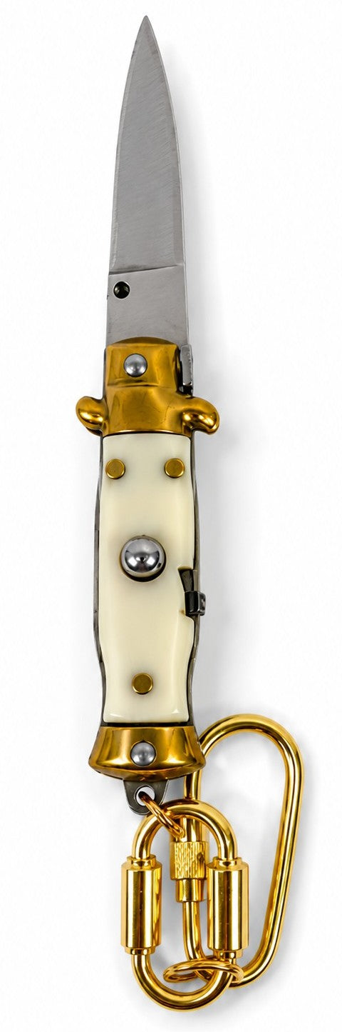 Mini Tiny Pocket Knife Keychain, Vintage Style Stiletto, WHITE