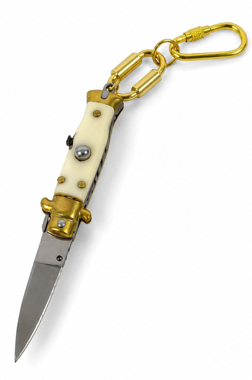 Mini Tiny Pocket Knife Keychain, Vintage Style Stiletto, WHITE