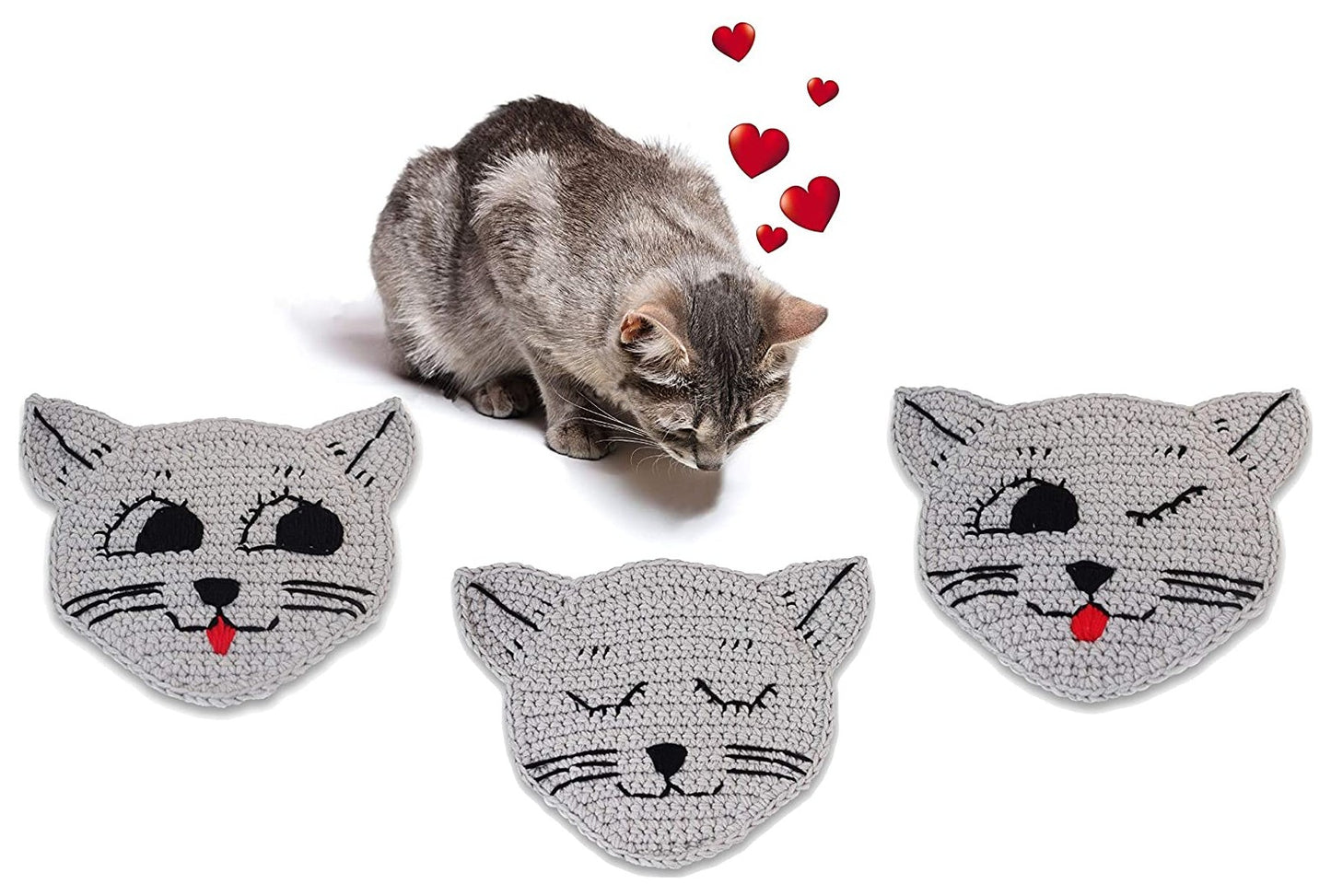 Vintage Style - 3 Piece Set - Large Crochet CAT Pot Holders / Trivets for Your Kitchen
