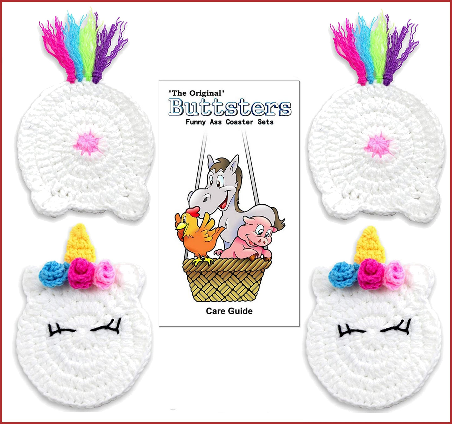 4 - Piece UNICORN BUTT Crochet Drink Coaster Gift Set- By BUTTSTERS