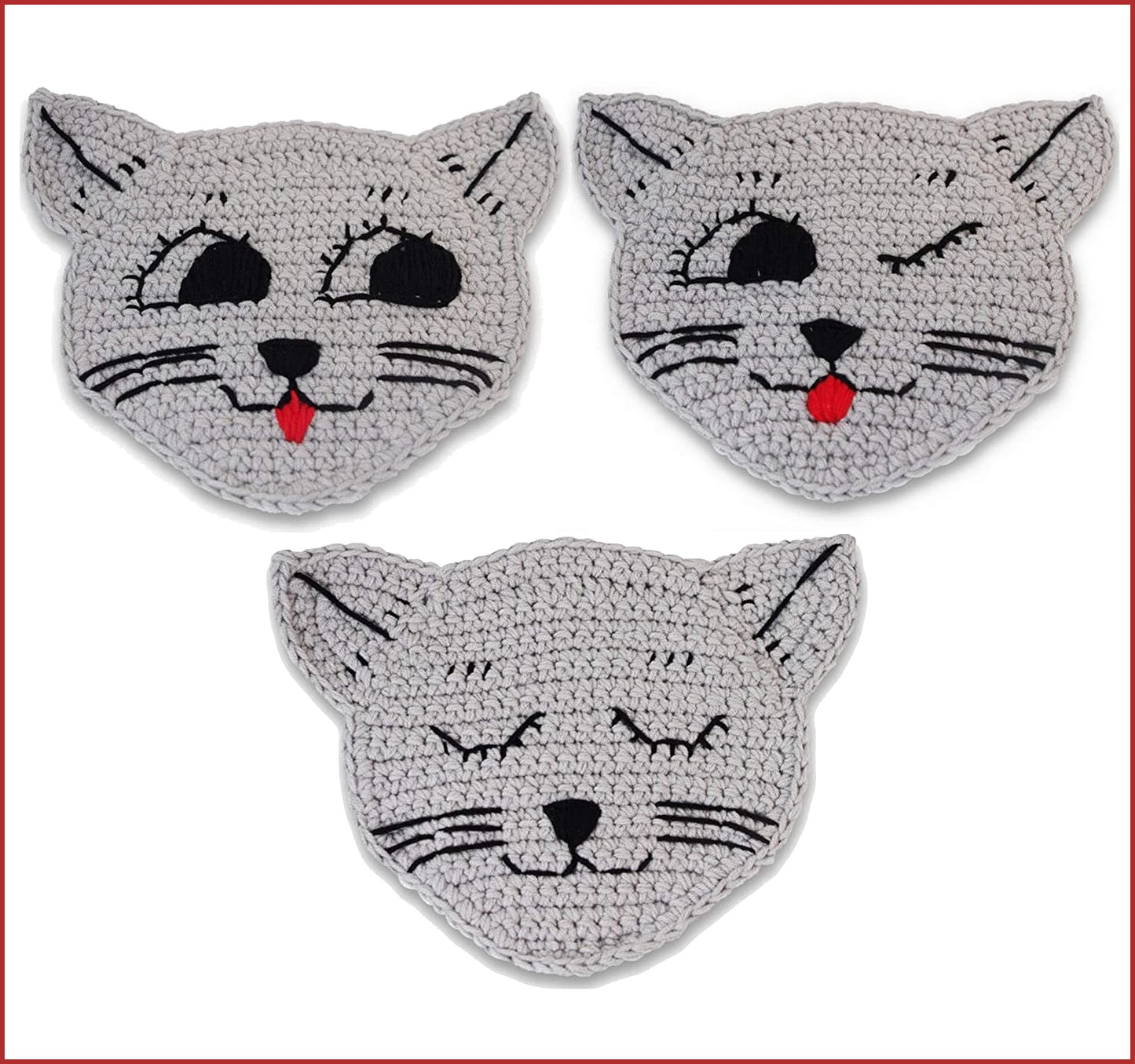 Vintage Style - 3 Piece Set - Large Crochet CAT Pot Holders / Trivets for Your Kitchen