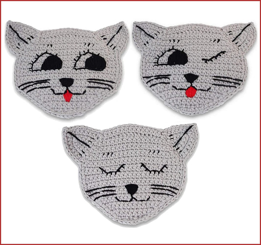 Vintage Style - 3 Piece Set - Large Crochet CAT Pot Holders / Trivets for Your Kitchen