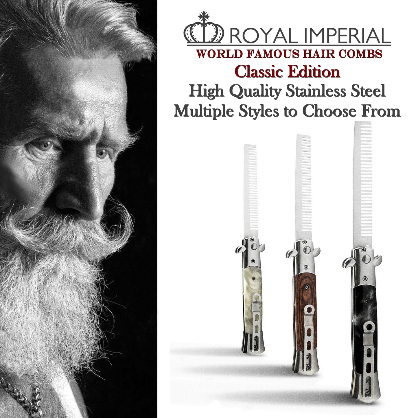 Royal Imperial Switchblade Comb - White